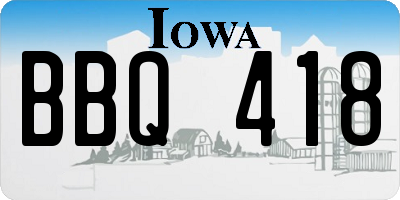 IA license plate BBQ418
