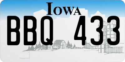 IA license plate BBQ433