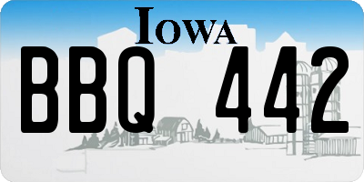 IA license plate BBQ442