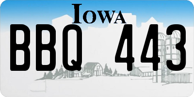 IA license plate BBQ443