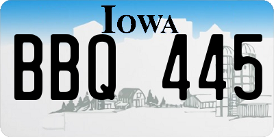IA license plate BBQ445