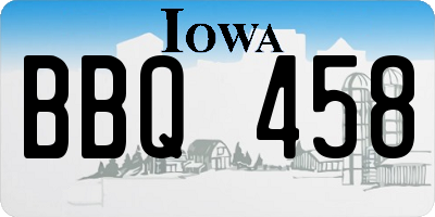 IA license plate BBQ458