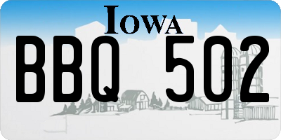 IA license plate BBQ502