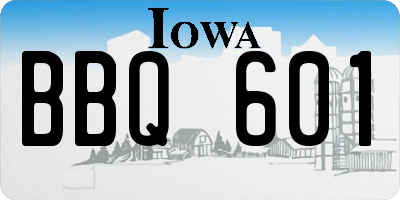 IA license plate BBQ601