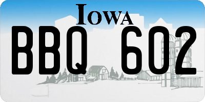 IA license plate BBQ602