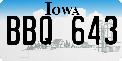 IA license plate BBQ643