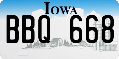 IA license plate BBQ668
