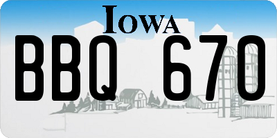 IA license plate BBQ670
