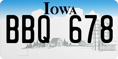 IA license plate BBQ678