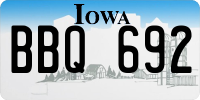 IA license plate BBQ692