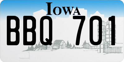 IA license plate BBQ701