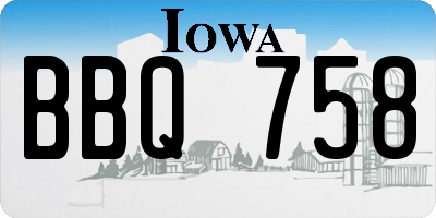 IA license plate BBQ758