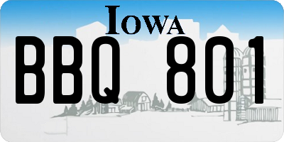 IA license plate BBQ801