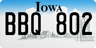 IA license plate BBQ802
