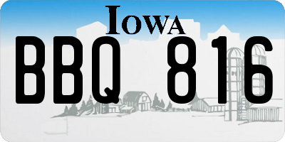 IA license plate BBQ816