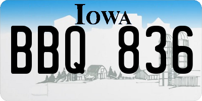 IA license plate BBQ836