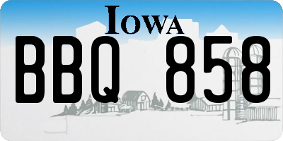 IA license plate BBQ858