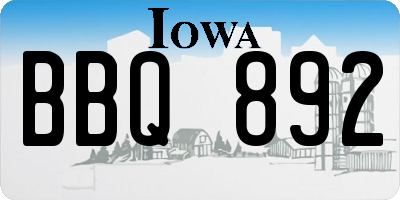 IA license plate BBQ892