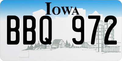 IA license plate BBQ972