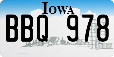 IA license plate BBQ978