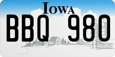 IA license plate BBQ980