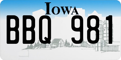IA license plate BBQ981