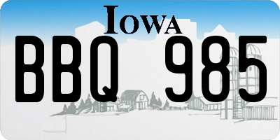 IA license plate BBQ985