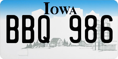IA license plate BBQ986
