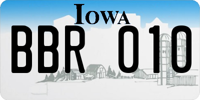IA license plate BBR010