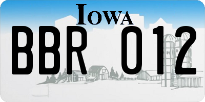 IA license plate BBR012