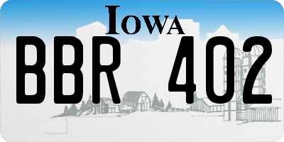IA license plate BBR402