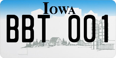 IA license plate BBT001