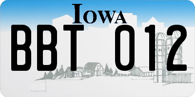 IA license plate BBT012