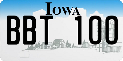 IA license plate BBT100