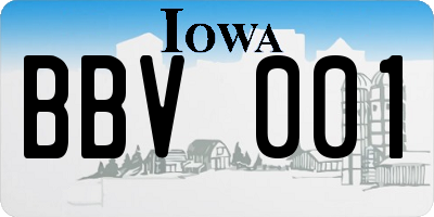 IA license plate BBV001