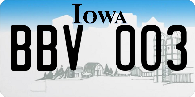IA license plate BBV003