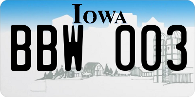 IA license plate BBW003