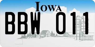 IA license plate BBW011