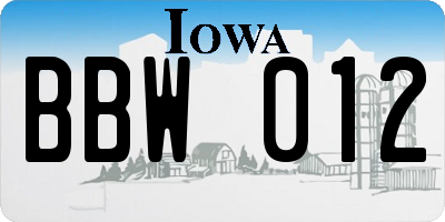 IA license plate BBW012