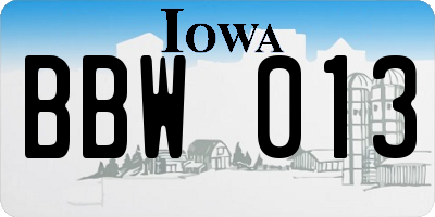 IA license plate BBW013