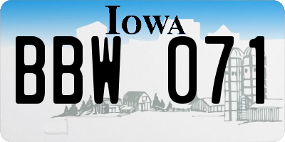 IA license plate BBW071