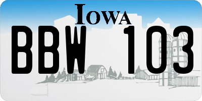 IA license plate BBW103