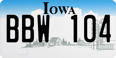 IA license plate BBW104