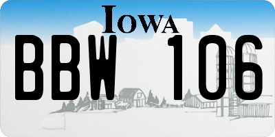 IA license plate BBW106