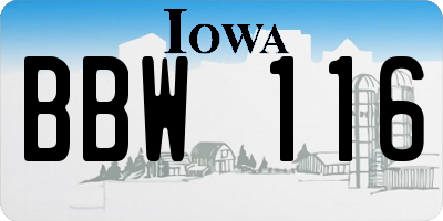 IA license plate BBW116
