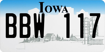 IA license plate BBW117
