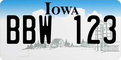 IA license plate BBW123