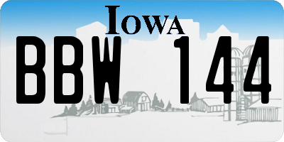 IA license plate BBW144