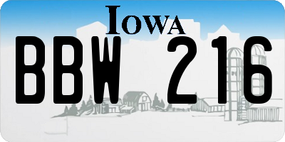 IA license plate BBW216