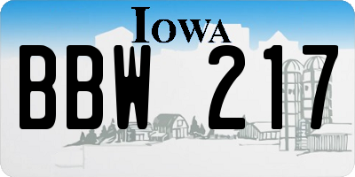 IA license plate BBW217